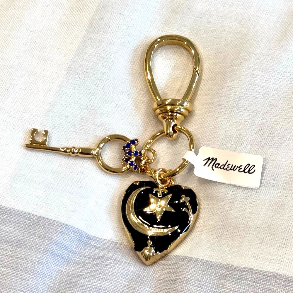 Madewell Key Cluster Bag Charm Enamel Heart Bright Polished Gold One Size NWT - Picture 2 of 7